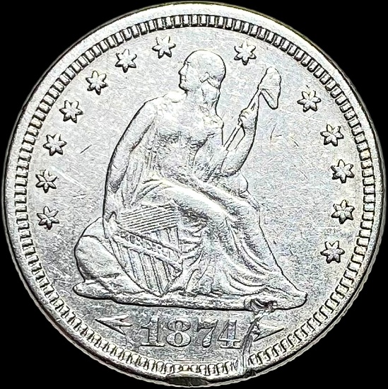 1874 Arrows Seated Liberty Quarter CLOSELY UNCIRCULATED