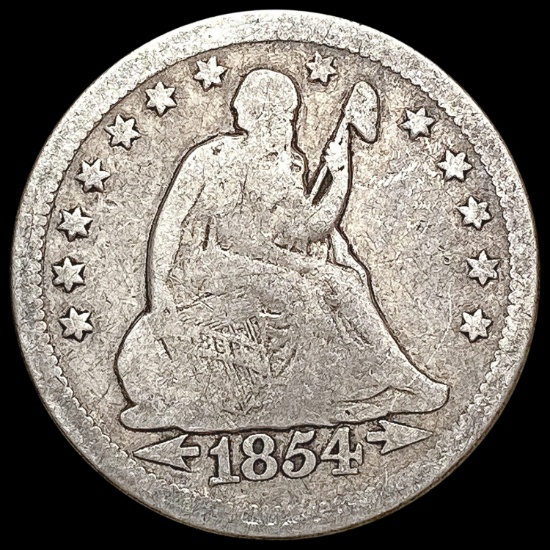 1854-O Arrows Seated Liberty Quarter NICELY CIRCULATED