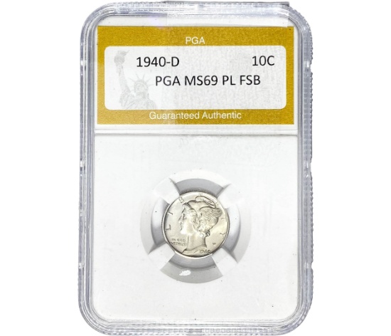 1940-D Mercury Silver Dime PGA MS69 PL FSB