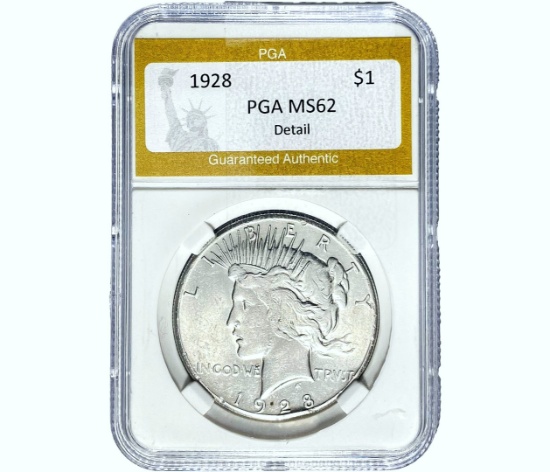 1928 Silver Peace Dollar PGA MS62 Detail