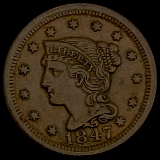 1847 Braided Hair Large Cent CLOSELY UNCIRCULATED CLOSELY UNCIRCULATED