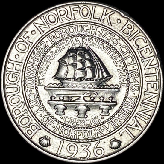 1936 Silver Norfolk Bicentennial Half Dollar UNCIRCULATED