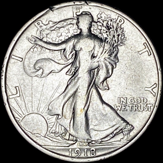 1918-D Silver Walking Liberty Half Dollar CLOSELY UNCIRCULATED