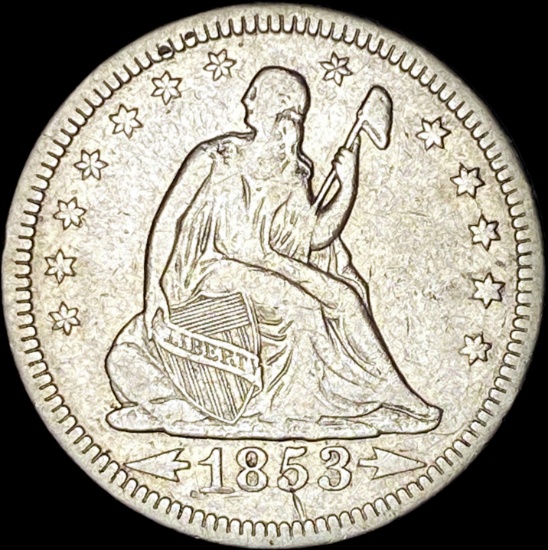 1853-O Silver Seated Liberty Quarter NEARLY UNCIRCULATED