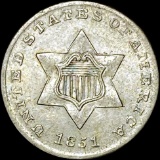 1851 Silver Three-Cent Piece CHOICE AU