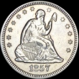 1857-O Silver Seated Liberty Quarter NEARLY UNCIRCULATED