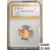 1927-S 1C Lincoln Wheat PGA MS60 RED
