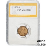 1909-S Lincoln Wheat 1C PGA MS64 RED