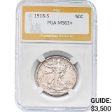 1918-S 50C Walking Liberty PGA MS63+