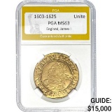 1603-1625 Gold England Unite James I PGA MS63