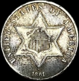 1861 Silver Three-Cent Piece LIGHTLY CIRCULATED