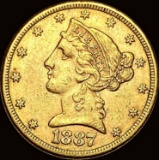 1887-S Gold $5 Half Eagle CLOSELY UNCIRCULATED