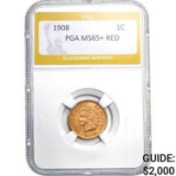 1908 Indian Head Cent PGA MS65+ RED