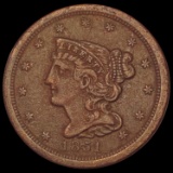 1851 Braided Hair Half Cent CLOSELY UNCIRCULATED