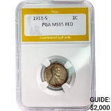 1911-S Lincoln Wheat Cent PGA MS65 RED