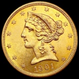 1901-S $5 Gold Half Eagle CHOICE BU