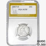 1857-O Seated Liberty Quarter PGA AU58