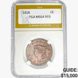1818 Coronet Head Large Cent PGA MS64 RED