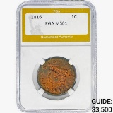 1816 Coronet Head Large Cent PGA MS61