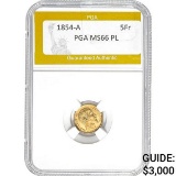 1854-A Gold 5 Francs .0471oz AGW PGA MS66 PL