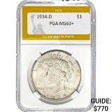 1934-D Peace Silver Dollar PGA MS63+