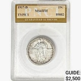 1917-D Standing Liberty Quarter PNCI MS65 FH TY1