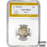 1913-D Buffalo Nickel PGA MS64 TY1