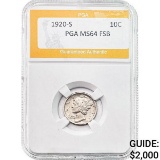 1920-S Mercury Silver Dime PGA MS64 FSB