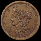 1851 Braided Hair Half Cent CLOSELY UNCIRCULATED