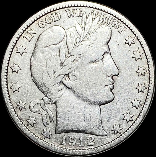 1912-S Silver Barber Half Dollar NICELY CIRCULATED
