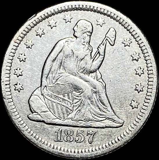 1857-O Silver Seated Liberty Quarter NEARLY UNCIRCULATED