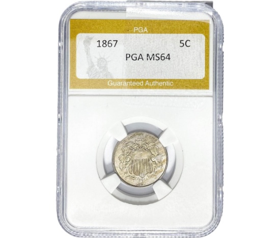 1867 Shield Nickel PGA MS64