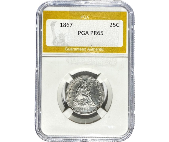 1867 Seated Liberty Quarter PGA PR65