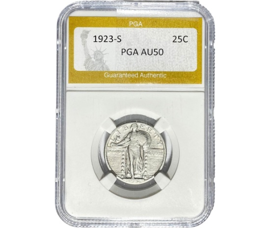 1923-S Standing Liberty Quarter PGA AU50