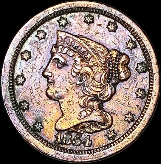 1854 Braided Hair Half Cent NEARLY UNCIRCULATED