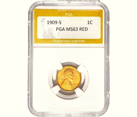 1909-S Wheat Cent PGA MS63 Red