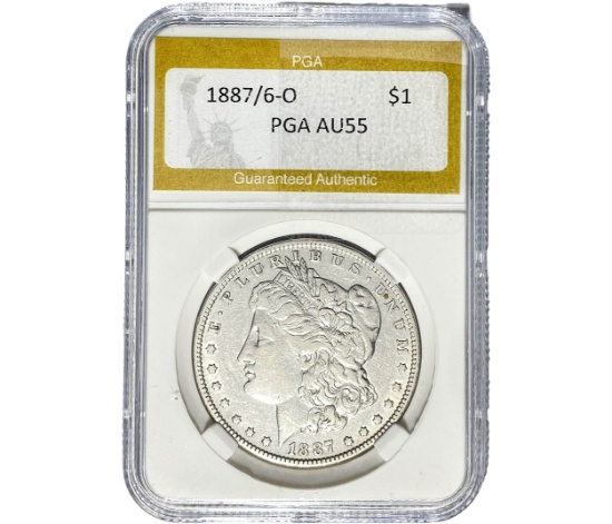 1887/6-O Morgan Silver Dollar PGA AU55