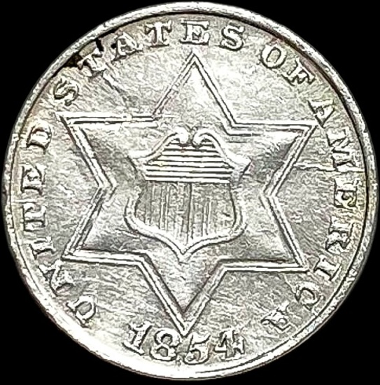 1854 Silver Three-Cent Piece CLOSELY UNCIRCULATED
