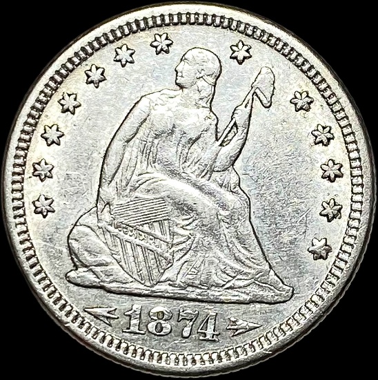 1874 Arrows Seated Liberty Quarter NEARLY UNCIRCULATED