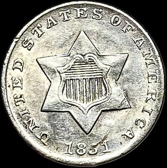 1851 Silver Three-Cent Piece NEARLY UNCIRCULATED