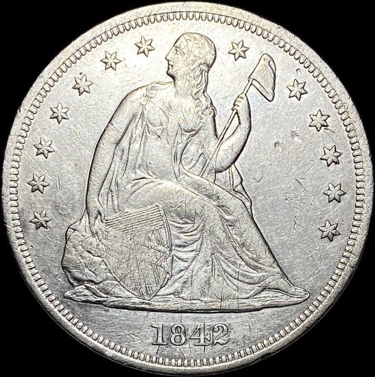 1842 Silver Seated Liberty Dollar CLOSELY UNCIRCULATED