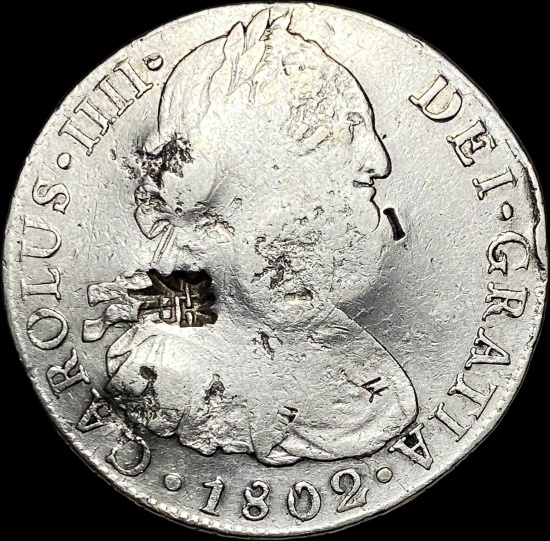 1802-MF Silver 8 Reales (Spanish Dollar) NICELY CIRCULATED