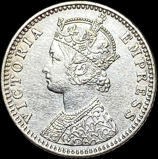 1889 Silver 1/4 Rupee India Victoria Empress CLOSELY UNCIRCULATED