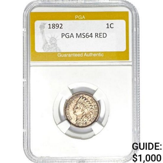 1892 Indian Head Cent PGA MS64 Red