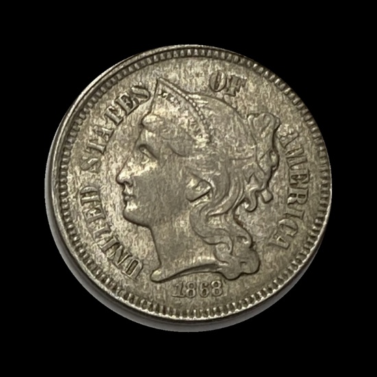 1868 Nickel Three Cent ABOUT UNCIRCULATED