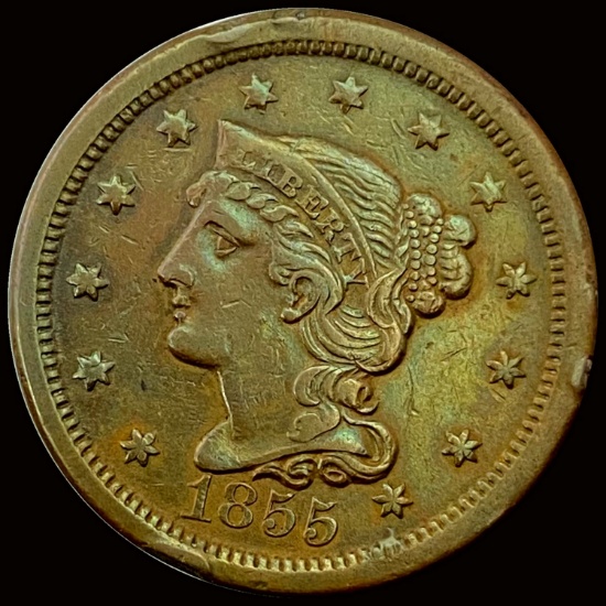 1855 Braided Hair Large Cent CLOSELY UNCIRCULATED