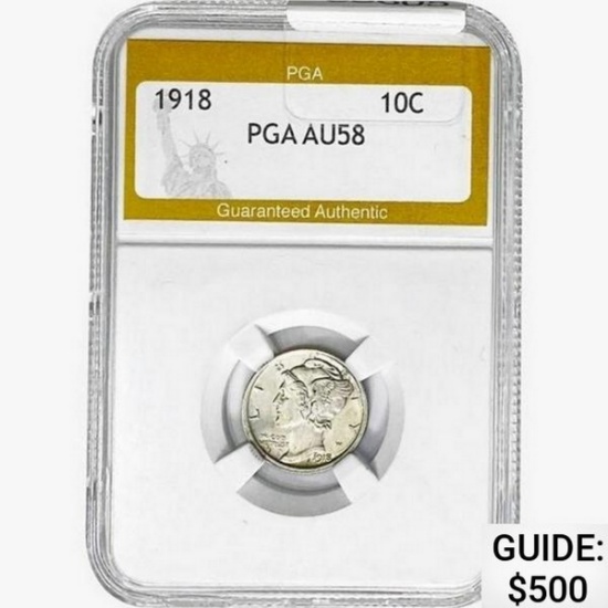 1918 Mercury Silver Dime PGA AU58