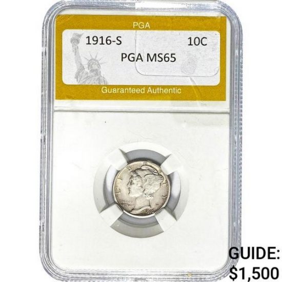 1916-S Mercury Silver Dime PGA MS65