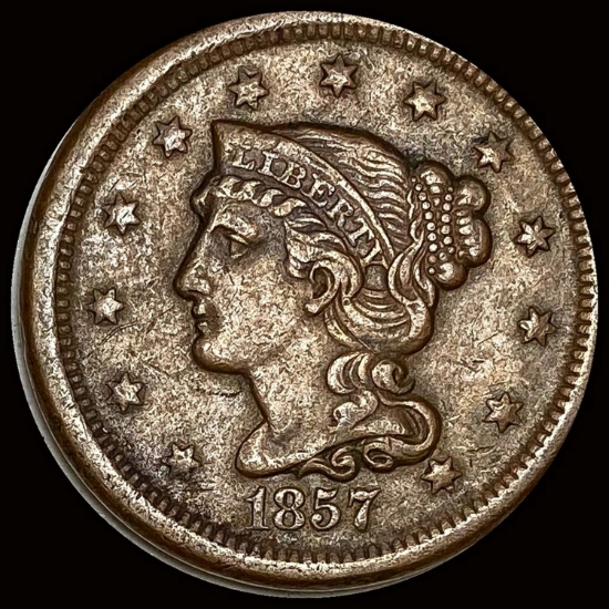 1857 Braided Hair Large Cent LIGHTLY CIRCULATED