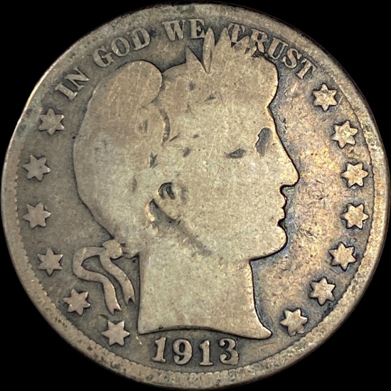 1913-S Silver Barber Half Dollar NICELY CIRCULATED